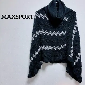 1점 한정 MAXSPORT 폼폼 무늬 판초 터틀넥 블랙
