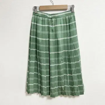 A473 플레어 스커트 플리츠 그린 화이트 보더 F