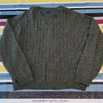 노던 아일스 케이블 니트 스웨터 L 올리브 그린