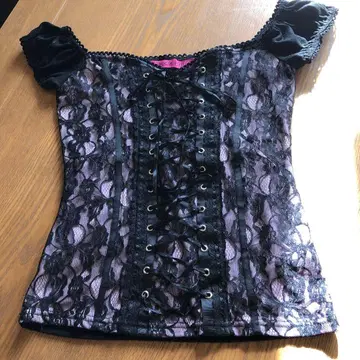 POUR PRE 레이스 뷔스티에 블랙 보라색