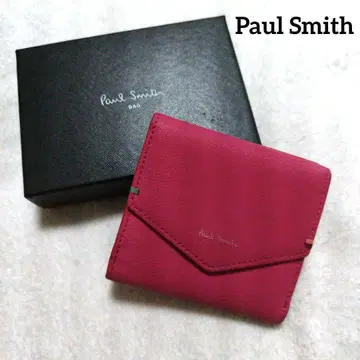 폴스미스 접이식 지갑 하이라이트 스티치 핑크 로고 프린트