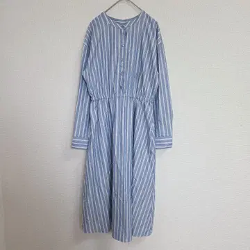 내추럴 베이직 파랑 화이트 스트라이프 원피스 M 긴팔 브라우징