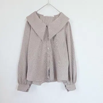 레인카즈엔 블라우스 빅 칼라 긴팔 F 하운드투스 패턴 프론트 버튼