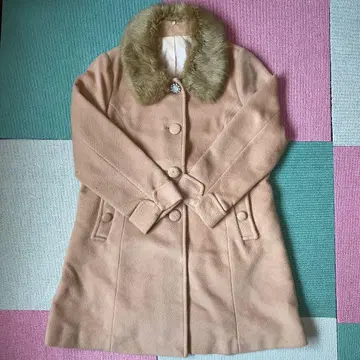 베이지 퍼 옷깃 롱 코트 빅 사이즈