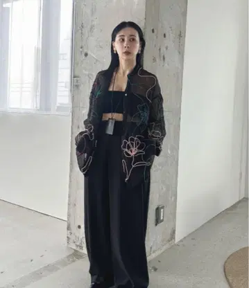 꽃무늬 자수 시스루 긴팔 셔츠