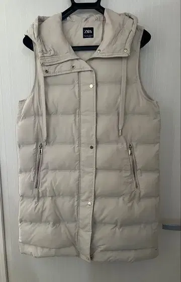 ZARA 후드 부착 베이지 다운 베스트