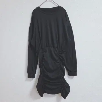 씬 블랙 루슈 디자인 긴팔 상의 S 무릎 기장