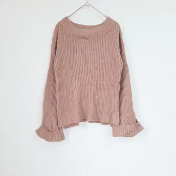 테치치 스웨터 핑크 베이지 리브 풀오버 F 사이즈