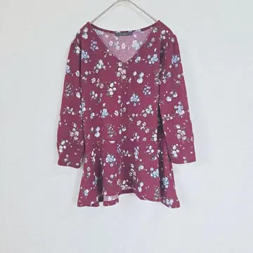 GIVORS 꽃무늬 튜닉 M 사이즈 보르도 V넥