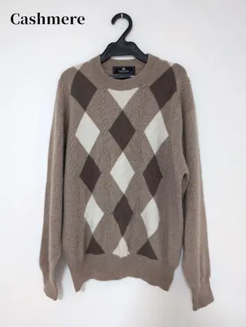 남성용 캐시미어 100% 아가일 무늬 스웨터 M 사이즈