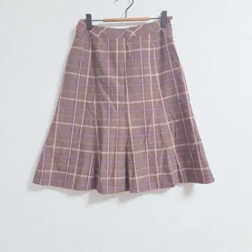 MAKELET 체크 무늬 플레어 스커트 허리 64 브라운 계열