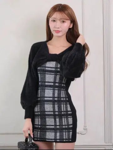 LIP SERVICE 리본 페더 앙상블 니트 원피스