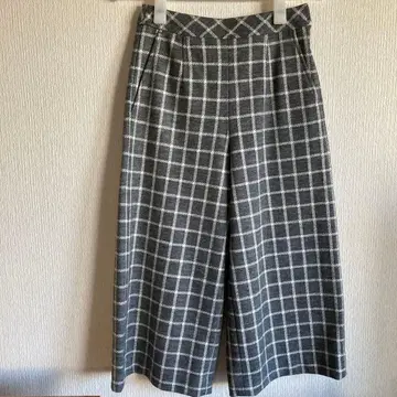 그레이 체크 무늬 가우초 팬츠