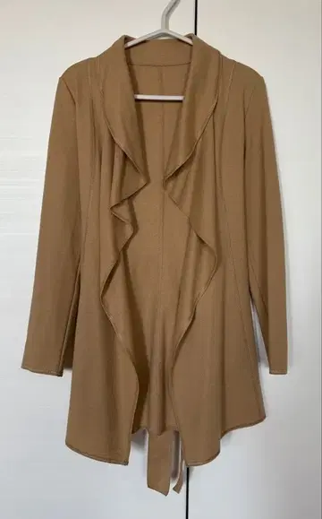 쿠 드 샹스 울 100% 롱 가디건 출퇴근 오피스 베이지