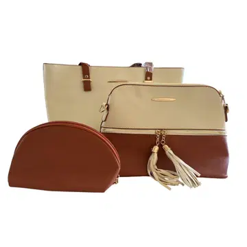 미사용 새상품 여성용 토트백 파우치 3종 세트 화이트 브라운