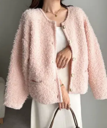 골드 톤 버튼 루프 편직 니트 가디건 RANAN