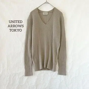 유나이티드 애로우즈 리브 니트 스웨터 모 100% V넥 긴팔 절개