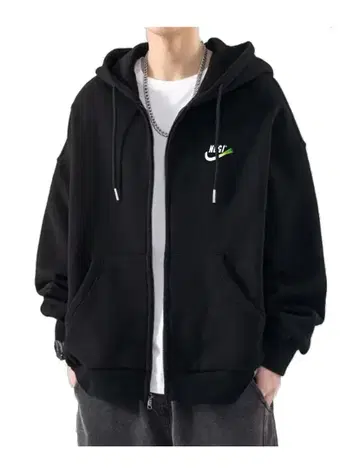 [ NEGI/플리스 ZIPPK 블랙 ] 파 파로디 재미있는 후드티