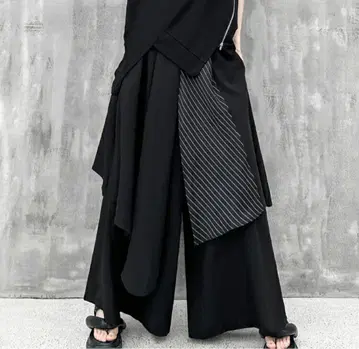 블랙 아지메 모드 스타일 와이드 팬츠