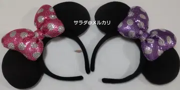 디즈니 미니 스팽글 머리띠 봉제 인형 핑크 퍼플 보라색