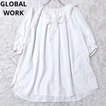 글로벌 워크 블라우스 상의 오부 소매 깔끔한 성숙 큐트 화이트