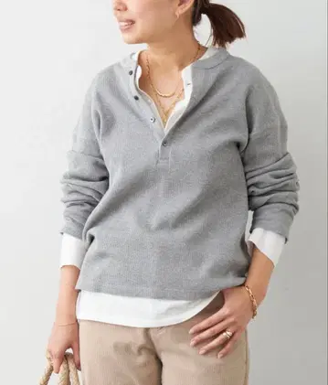 두지엠 클라세 [ 아메리카나 ] 와플 롱 슬리브 T셔츠 그레이