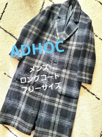ADHOC 롱 코트 체스터 코트 체크 무늬