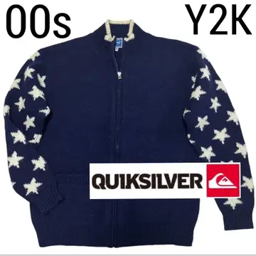 00s Y2K 퀵실버 집업 니트 스웨터 별 패턴 카우친