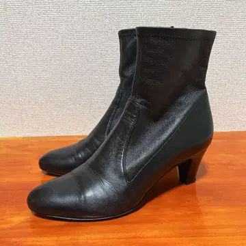 새상품급 긴자 카네마츠 숏부츠 가죽 블랙 23.5cm