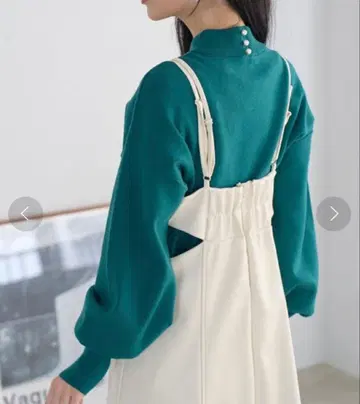 ViS [ 흡습 발열 에코베로 ] 백 펄 버튼 하이넥 니트 그린