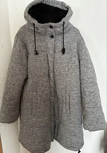 그레이 후드 부착 롱 자켓