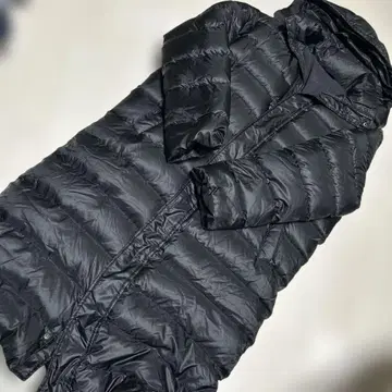 x-united 블랙 후드 부착 롱 다운 자켓