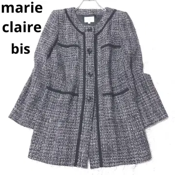 마리끌레르비스 노카라 자켓 트위드 라메 울 혼방 배색 럭셔리