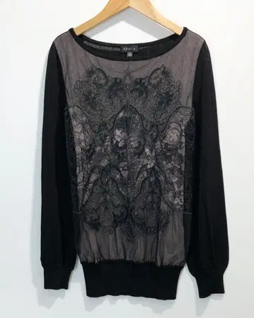 EPOCA 레이스 디자인 스트레치 와이드 넥 니트 40