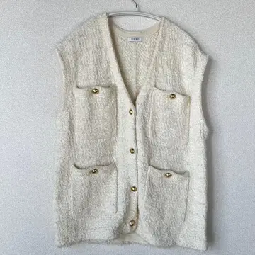 새상품급 PLST 트위드 니트 베스트 아이보리 M 사이즈
