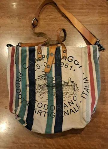 CAMPOMAGGI(캄포마지) 스트라이프 패턴 캔버스 토트백