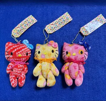 헬로키티 크레이프 원단 스트랩 볼체인 키링 3개 세트