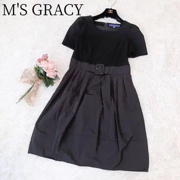 [ 엠즈 그레이시 ] 롱 원피스 벨트 플레어 도킹 이소재 블랙