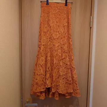 오렌지 레이스 플레어 스커트