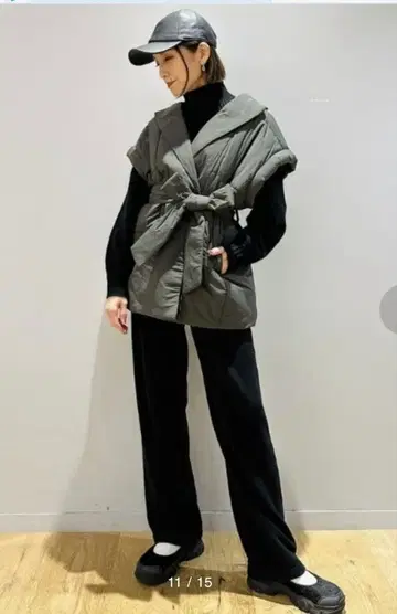 GAP 듀베 랩 퍼 베스트 올리브 그린