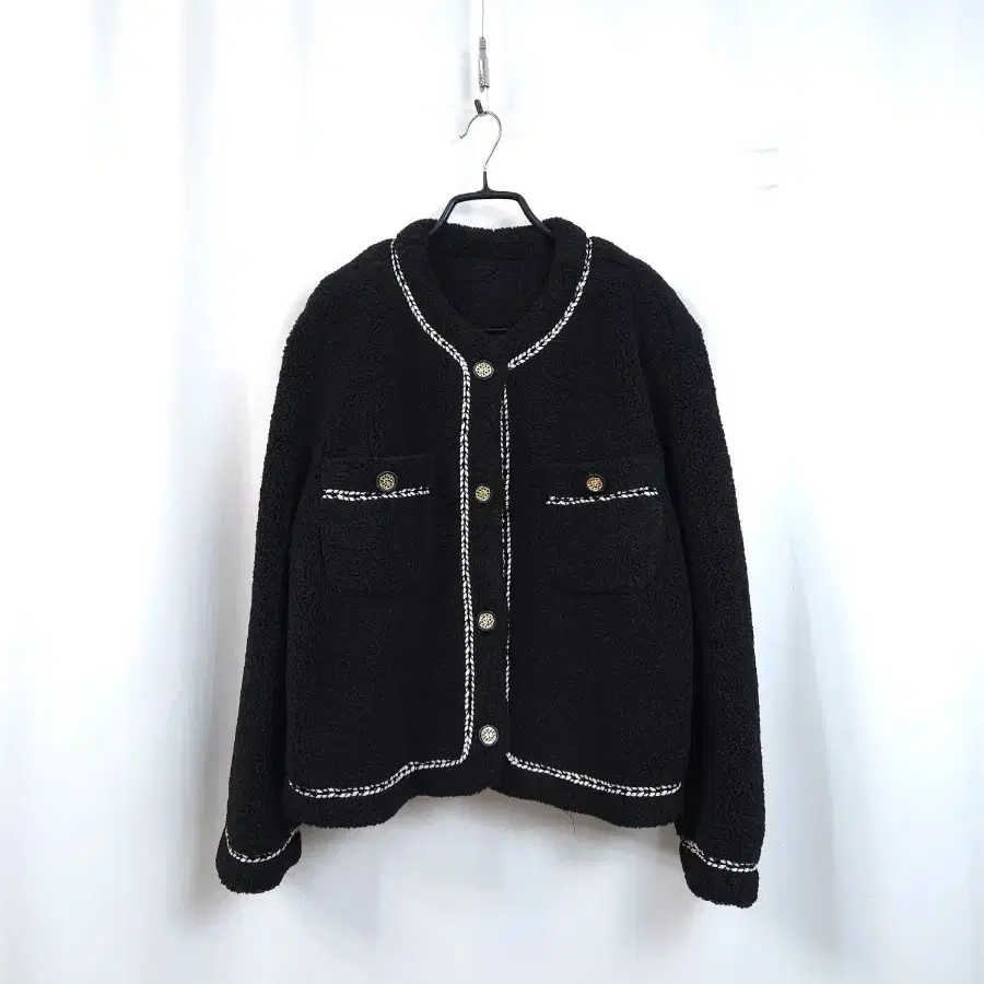 Boucle Black Tweed Fur Jacket