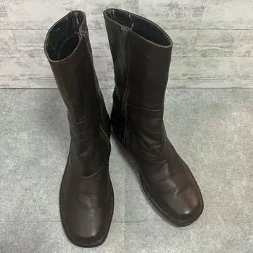 지퍼 달린 미들 부츠 22.0cm 브라운 가죽