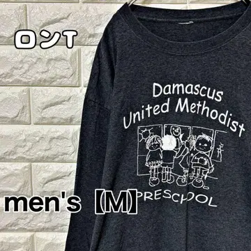 긴팔 T셔츠 프린트 셔츠 롱티 남성용 M 그레이 D72