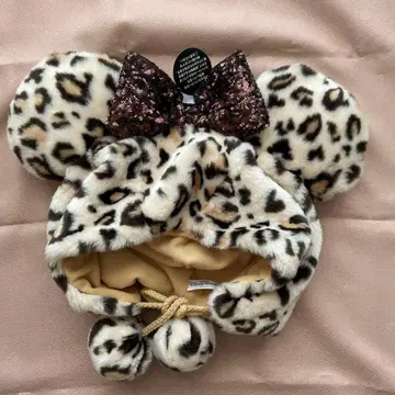 미니 팬캡 브라운 스팽글 리본 레오파드 무늬 디즈니 리조트