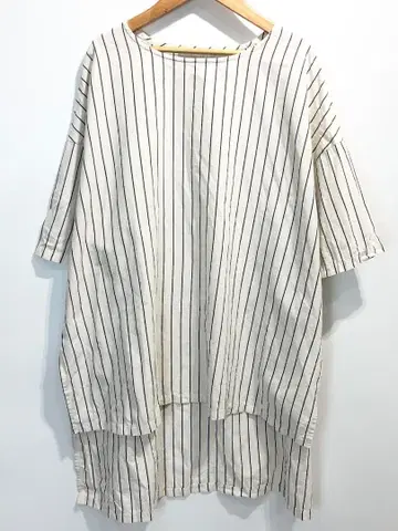 MidiUmi 스트라이프 패턴 백 롱 코튼 풀오버 셔츠