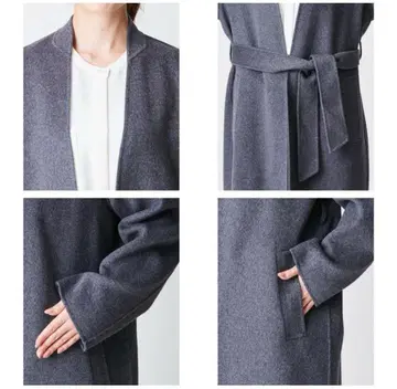 그레이 롱 코트 캐시미어 혼방 벨트 포함