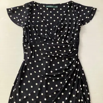 새상품급 LAUREN 네이비 도트 무늬 랩 드레스 12