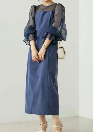 Chico 배색 시스루 타이트 롱 드레스