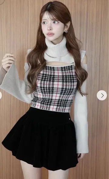 랜디/2way 격자 무늬 니트탑