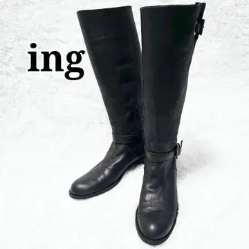 새상품급 ING 가죽 롱 부츠 24.5cm 다크 브라운 짙은 갈색
